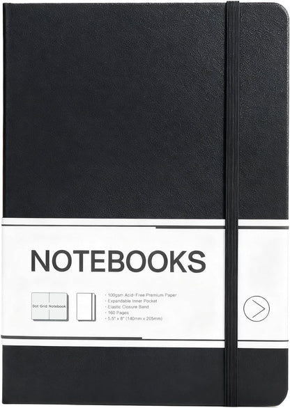 M&G Dotted Journal Notebook, 160 Pages, A5 Medium Size 5.6" x 8" for Men Women, 100GSM Thick College Ruled Paper Bullet Journal for Note Taking, Work & Office, Leather Hardcover, Green