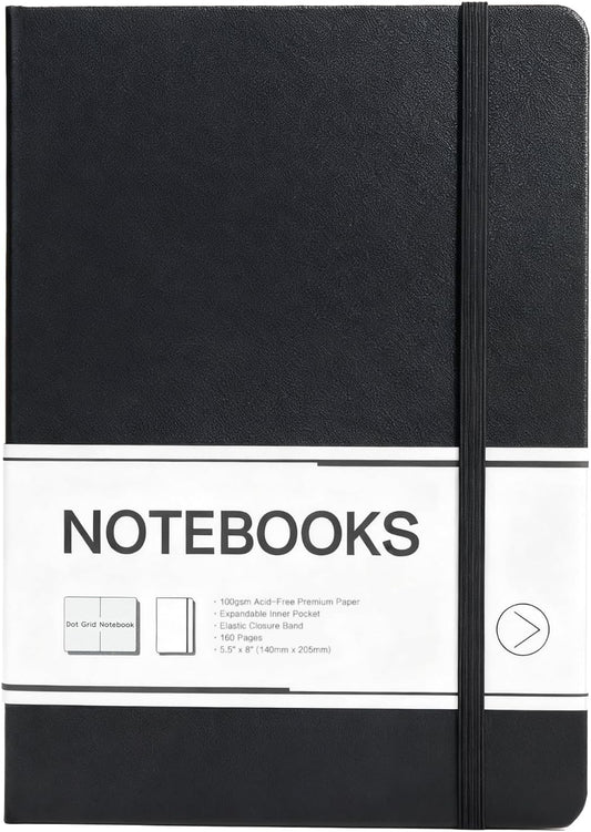 M&G Dotted Journal Notebook, 160 Pages, A5 Medium Size 5.6" x 8" for Men Women, 100GSM Thick College Ruled Paper Bullet Journal for Note Taking, Work & Office, Leather Hardcover, Green