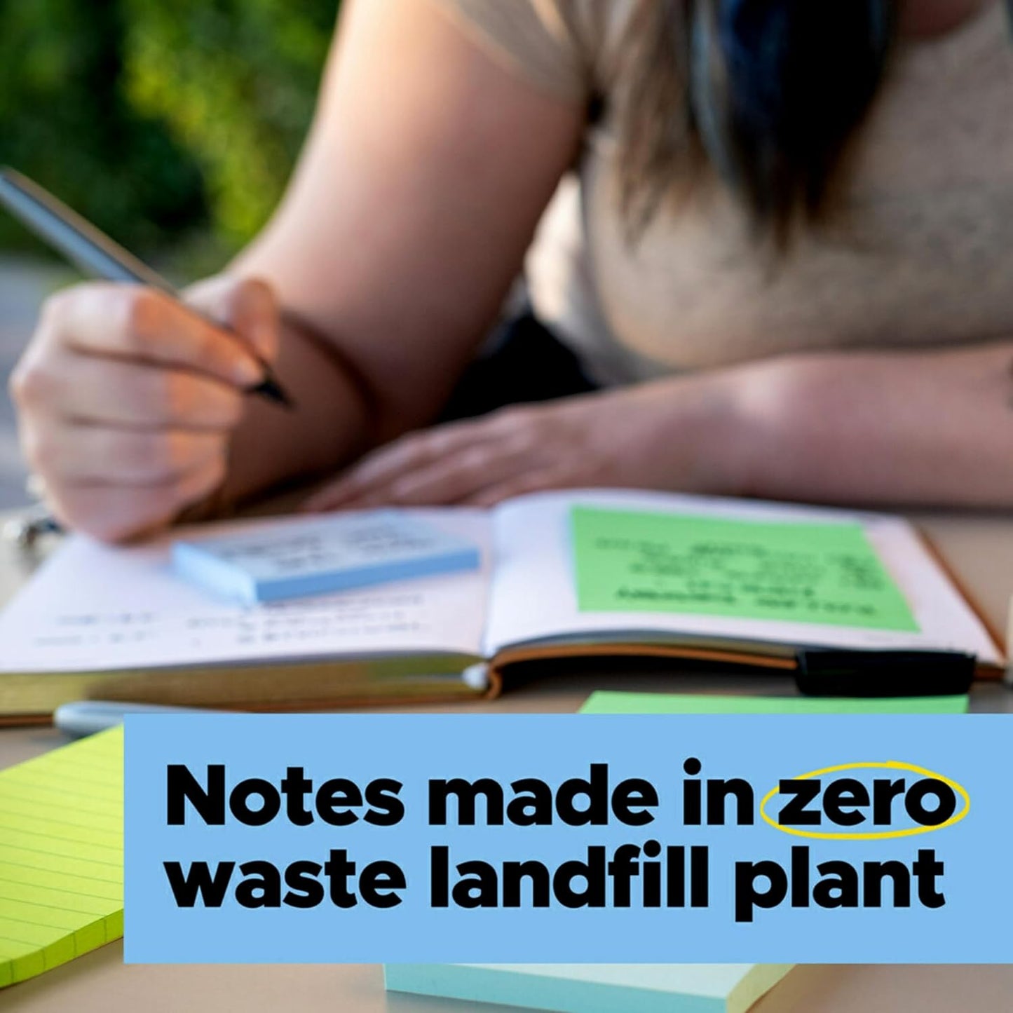 Post-it 100% Recycled Paper Super Sticky Notes, 4 in. x 4 in., 3 Pads, 70 Sheets per Pad, Wanderlust Pastels, School Supplies and Office Products