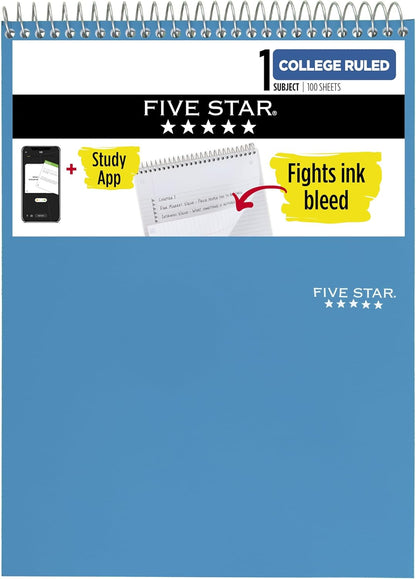 Five Star Top Spiral Notebook + Study App, 1 Subject, College Ruled Notepad, 8-1/2" x 11", 100 Sheets, Fights Ink Bleed, Water Resistant Cover, Seaglass Green (820058C-ECM)