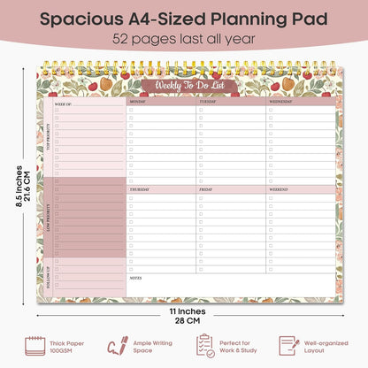 Taja Weekly To Do List Notepad with 52 Undated Sheets（8.5"×11"）- Weekly Desk Planner for Women & Man, Work and Home -1 Pack Violet Dream