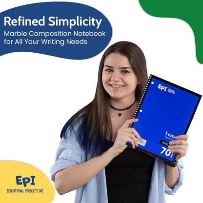 EPI Spiral Notebook | Wide - 70 Sheets, Durable Spiral Binding | 10.5 x 8 in | Classroom Supplies | School, Office, Note Taking, Journaling - 12 Pack
