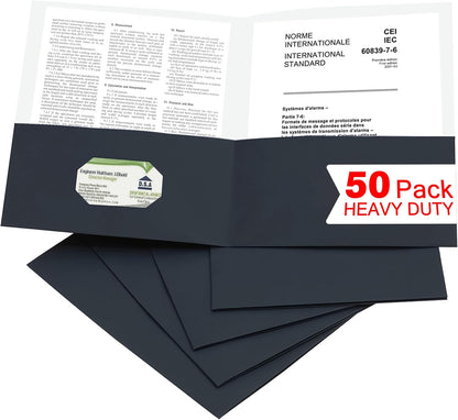 Zzrywuty 50 Packs Two Pocket File Folders with Business Card Slot,Textured Paper,Letter Size,Holds 100 Plus Sheets for School,Office,Business,Royal Blue