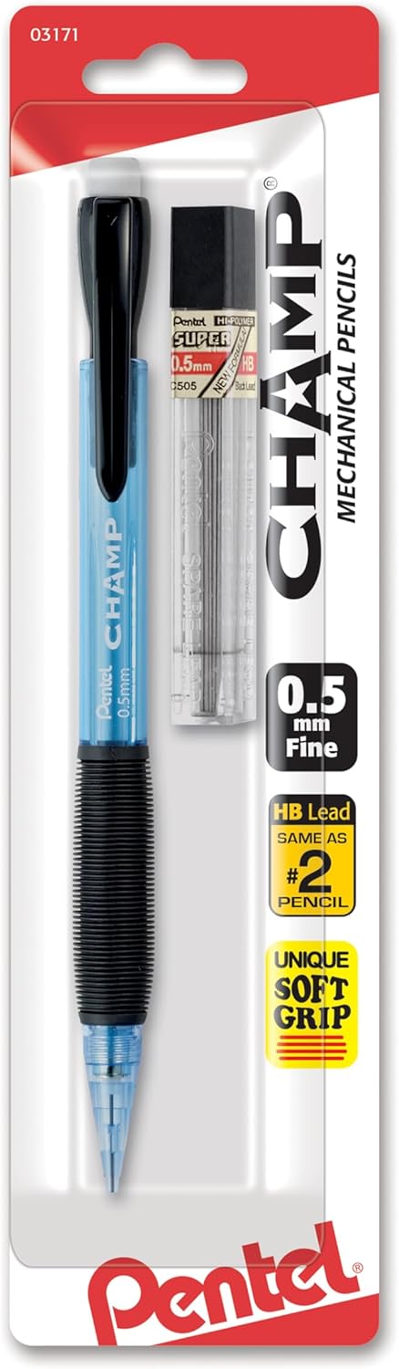 Champ Pentel Mechanical Pencil, 0.7 mm, Blue Barrel, Box of 12 (AL17C)