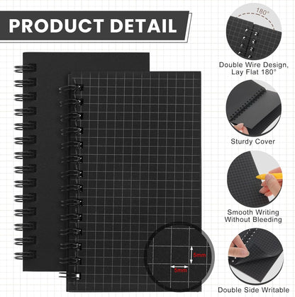 Jutom 6 Pcs Small Graph Paper Pads Notebook Mini Spiral Notebooks Grid Paper 3 x 5 Inch Pocket Notepads 120 Pages Mini Notepads for Office School Work Math Meeting (Black)