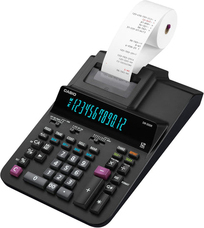 Casio DR-200R-BK Printing Calculator with 2-Color Printing, 12-Digit Front Luminous Display, 4.4 Lines Per Second Speed, Professional Business Functions | Black