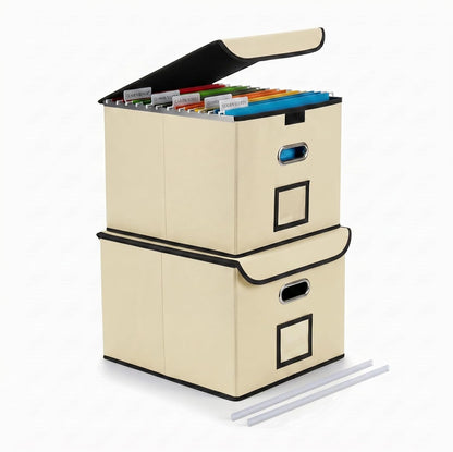 CADONO File Organizer Box with Lid, Large Hanging File Folder Organizer with Plastic Slide, Collapsible Portable Filing Storage Boxes for Office/Decor/Home (Black, 14.9 x 12.59 x 10.8 inch)