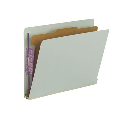 Smead End Tab Pressboard Classification File Folder with SafeSHIELD® Fasteners, 1 Divider, Gray/Green, Letter Size, 10 per Box (26800)