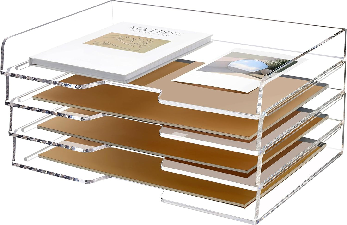 2 Pack- Stackable Paper Letter Tray, A4 File Tray Desk Organizer, Acrylic Desk Organizers and Accessories Sorter, Clear Workspace Office Supplies Organizers, 12.4inx8.86inx3.46in