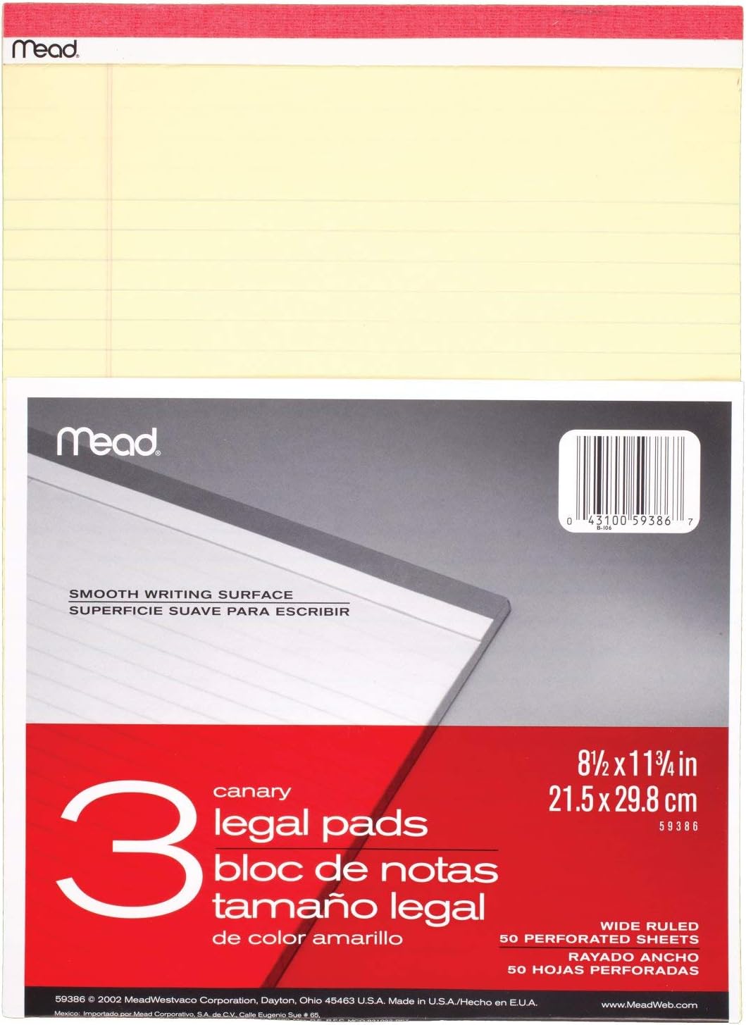 Mead Canary Junior Legal Pads, 5 x 8 Inch, 4 Pack 50 Sheets (59382)