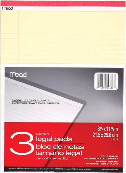 Mead Canary Junior Legal Pads, 5 x 8 Inch, 4 Pack 50 Sheets (59382)