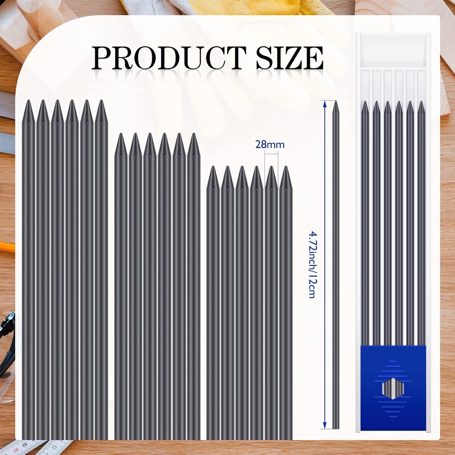 Spakon 60 Pcs 2.8mm Lead Refill Carpenter Construction Pencils Marker Lead Refills Dry Mechanical Woodworking Pencil Tools for Writing Drawing Drafting (Black)