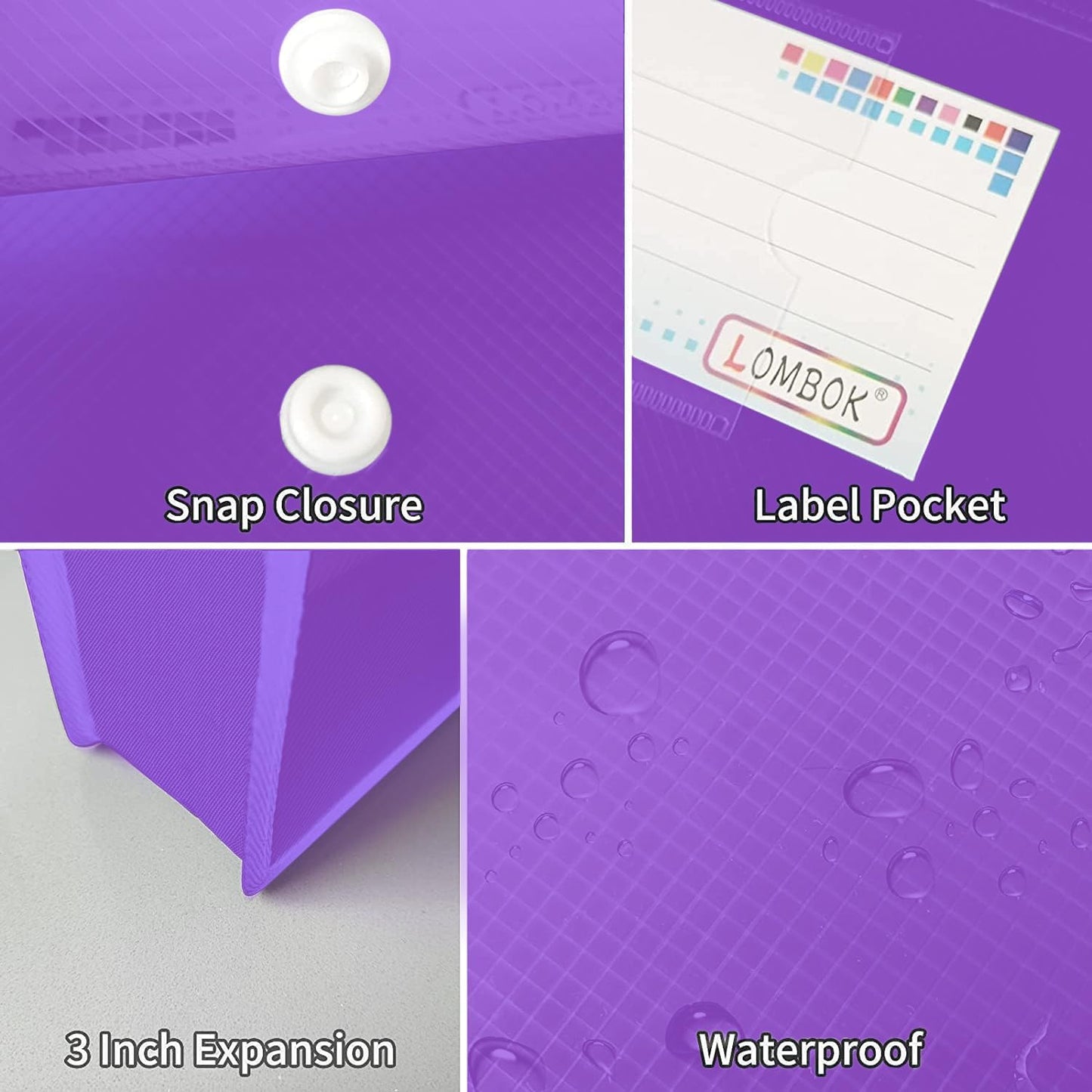 YoeeJob Plastic File Folders Legal Size Expandable Document Folder with Snap Button Closure, A4 Expanding File Wallet Envelopes Pouch with Label Pocket, 2 Packs, Black