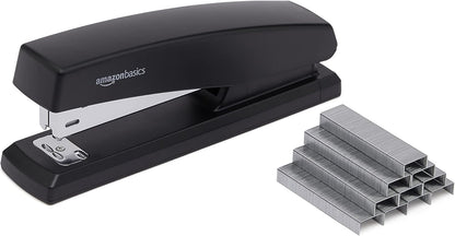 Amazon Basics Office Stapler with 1000 Staples, 25 Sheet Capacity, Non-Slip, Black, Home Office