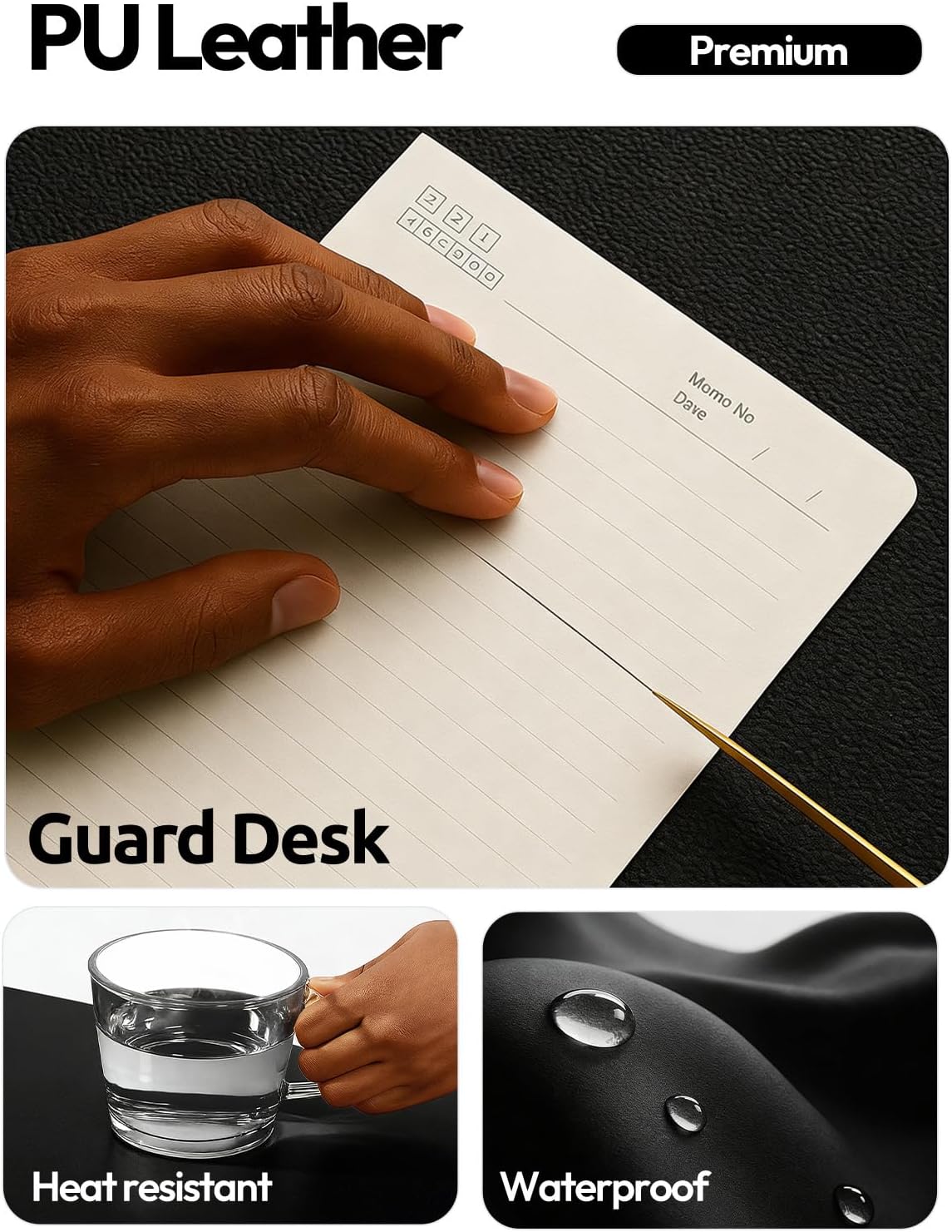 YSAGi Leather Office Desk Pad Protector, Large Mouse Pad, Non-Slip, PU Leather, Laptop Desk Blotter, Waterproof Writing Pad for Office and Home, Black, 23.6" x 13.8" - Colors B