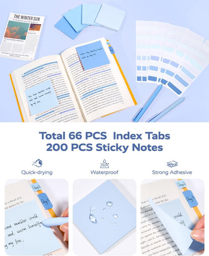Four Candies Blue School Supplies, Gel Pens with Black Ink, Correction Tapes,Pastel Highlighters, Mechanical Pencils, Sticky Notes, Index Post for Bible Study Stationary College Essentials