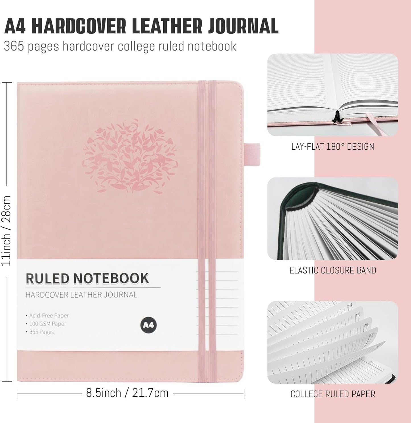Lined Journal,A5 Lined Notebook for women,384 Pages Green Hardcover Leather Journal for men,College Ruled Notebook for note taking Lined Journal note book for work,school