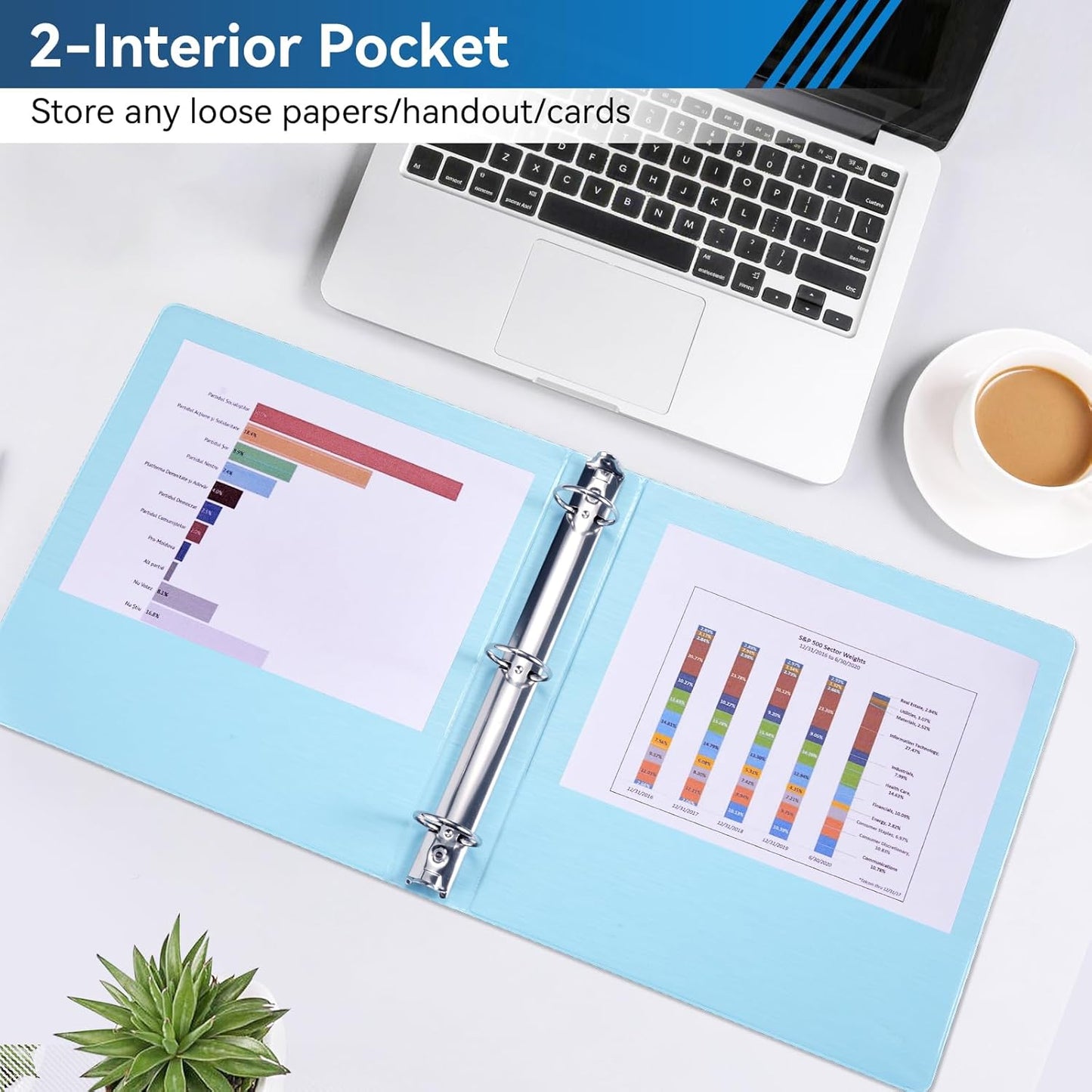 SUIN 1.5-Inch 3-Ring Binders with 2 Interior Pockets, Premium Clear View Presentation Binder Holds 325 Sheets Letter Size, Office School Home,6 Pack
