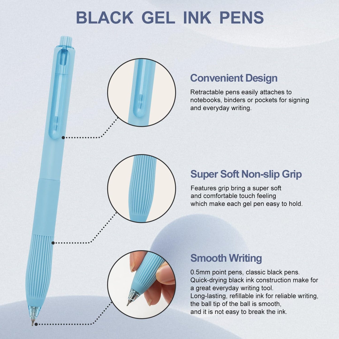 Linbsunne Gel Pens Black Ink Pens for Office 0.5mm Fine Point Pens Smooth Writing Retractable Work Pen (12-count)