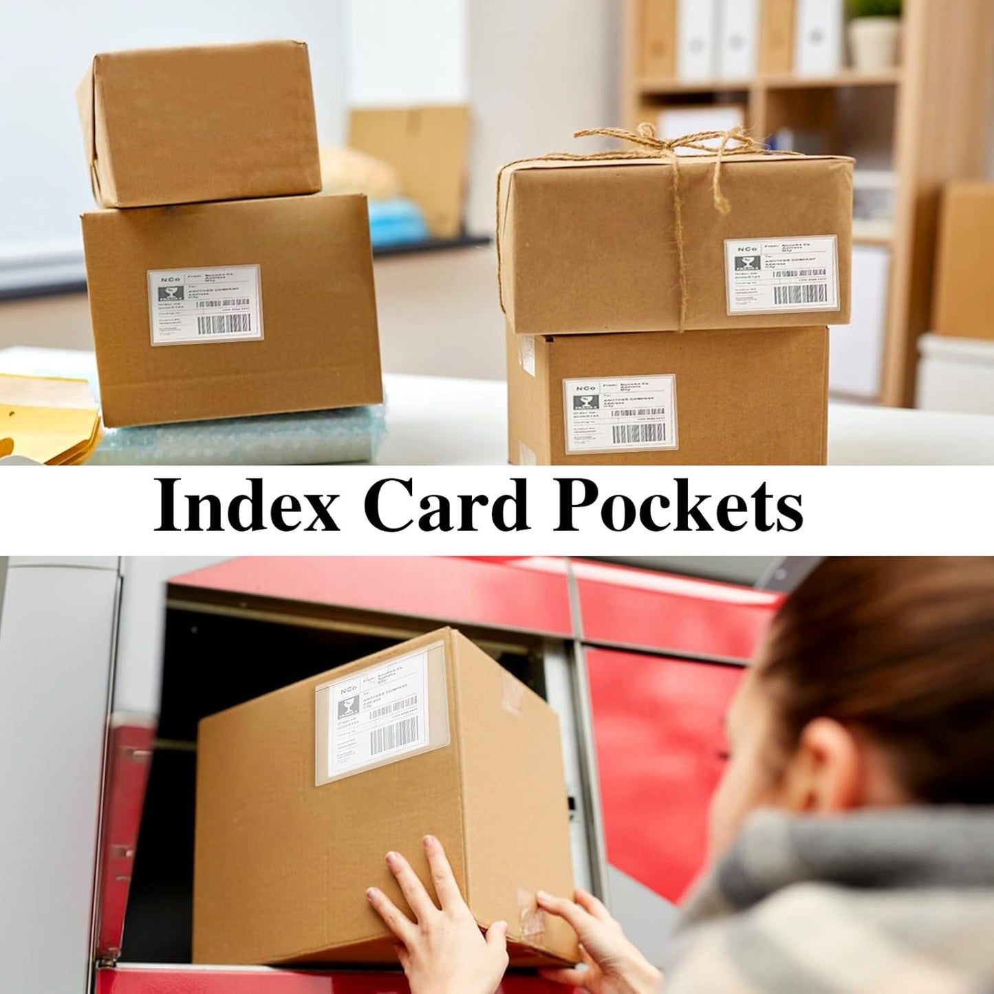 36 Pack 3" x 5" Index Card Holder Adhesive Plastic Label Holders Clear Tote Bag Labels Stickers for Organizing Storage Bins Library Card Shelves