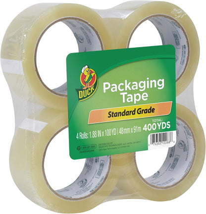 Duck Brand Standard Packaging Tape Refills - 4 Rolls of Clear Packing Tape - Shipping, Mailing and Moving Supplies - 3" Core - 1.88 Inch x 54.6 Yards, Clear (240238)