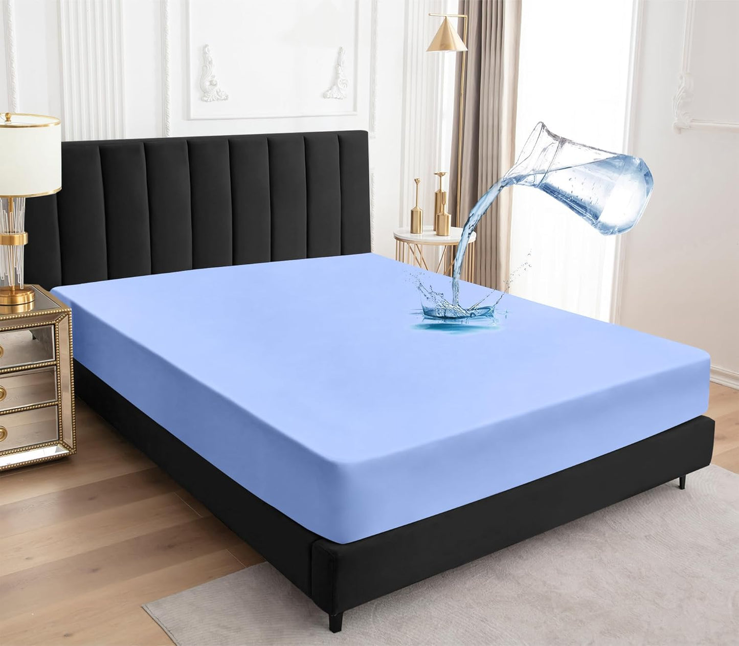 Sufdari Mattress Protector,Waterproof 18" Deep Pocket Mattress Cover Fitted Sheet Style with Elastic Rubber Band,Washable and Easy Care-Black,Queen