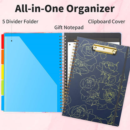 Sooez Clipboard with Refillable Notepad, Clipboard Folder with 10 Storage Pockets for Letter Size, Spiral Clipboard Notebook, Cute Portfolio for School Office Nursing