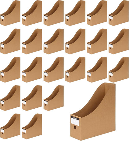 12 Pcs Cardboard Magazine File Holder Boxes with Labels, Magazine Holder Desk Organizer for Documents Storage, Foldable Folder Holder File Organizer Box Vertical File Folder Box for Desk