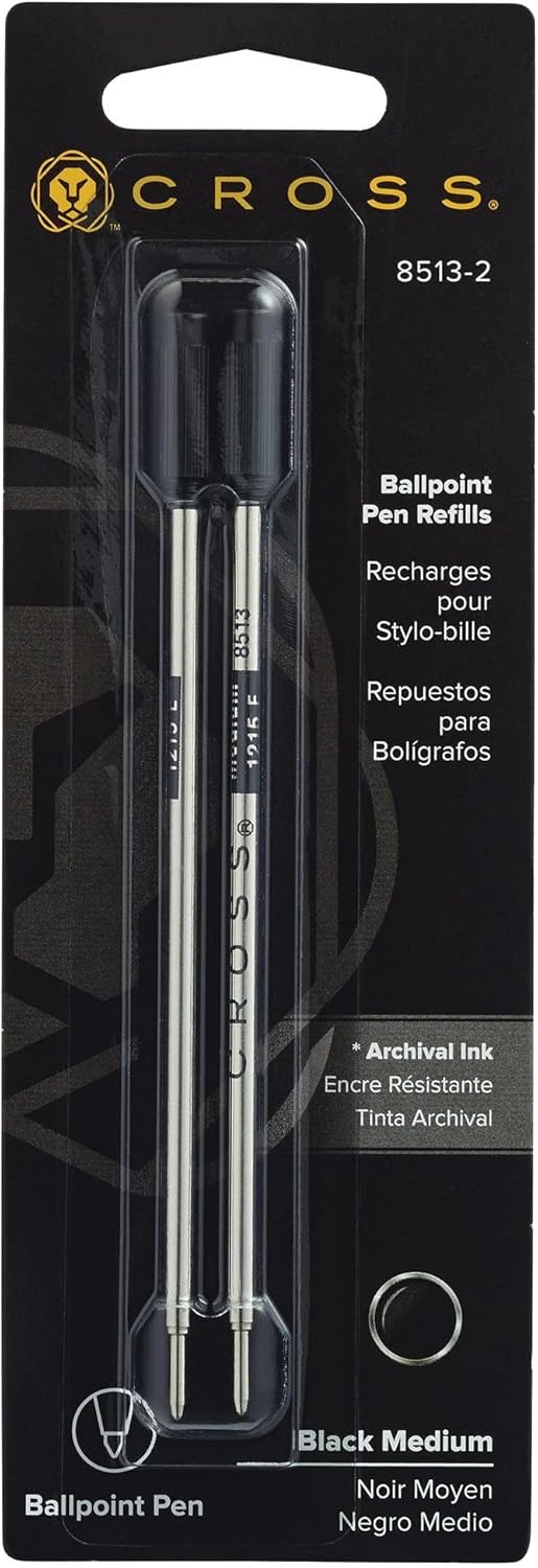 Cross Refills for Ballpoint Pens, Medium, Black Ink, 2/Pack (85132) (New Version)