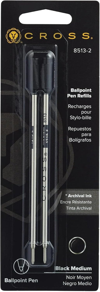 Cross Refills for Ballpoint Pens, Medium, Black Ink, 2/Pack (85132) (New Version)