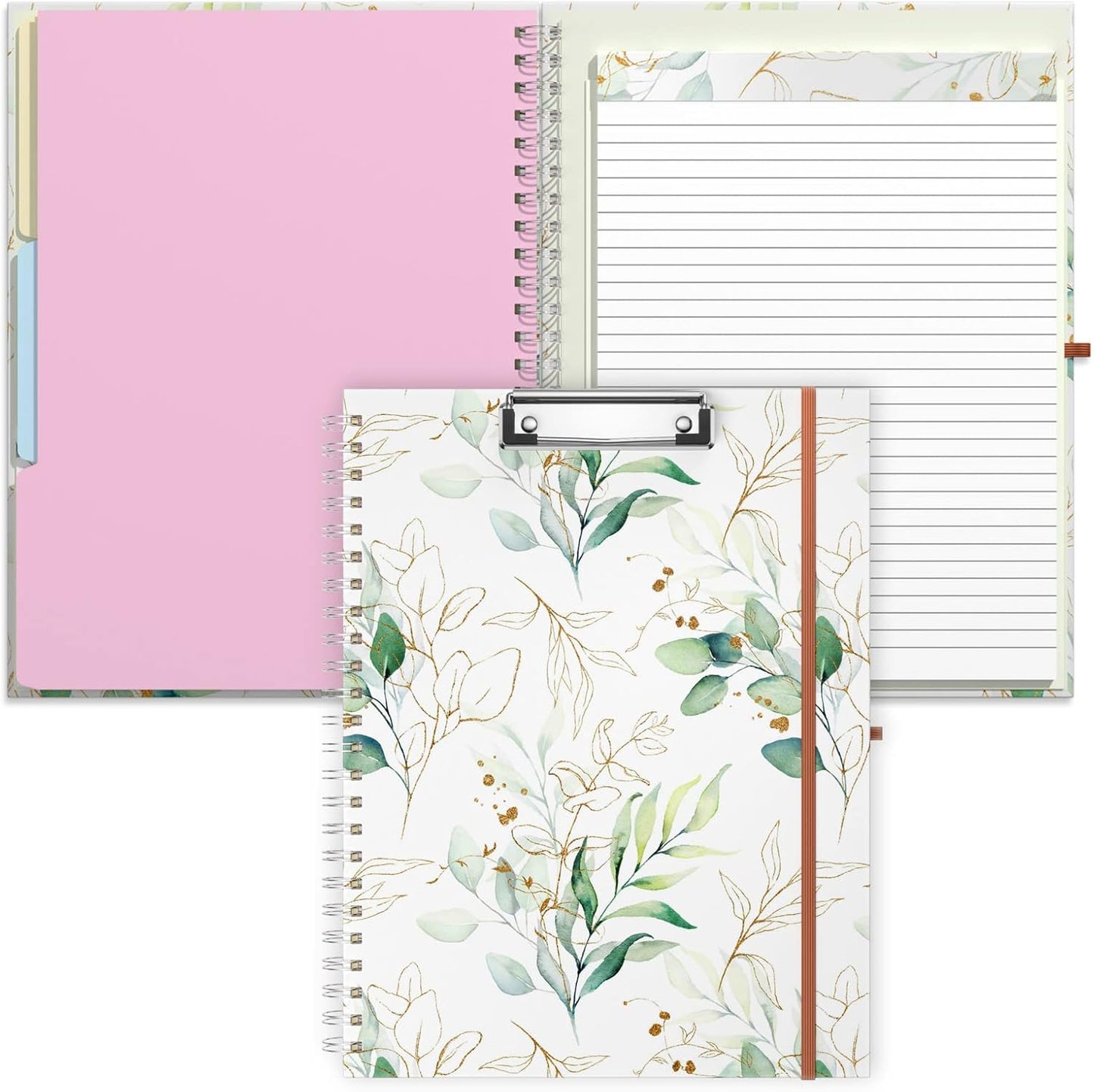 Rimilak Spiral Clipboards Folio with Refillable Lined Notepad, 14.5 x 9.8 In, Hardcover Cover with 5 Interior Pockets, Elastic Band and Pen Loop Series. Cute Stylish Clipfolio, Daisy Flower
