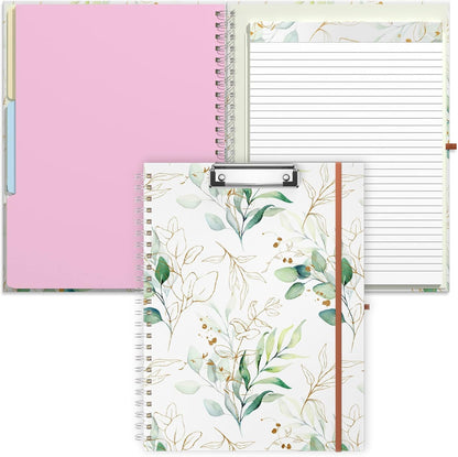 Rimilak Spiral Clipboards Folio with Refillable Lined Notepad, 14.5 x 9.8 In, Hardcover Cover with 5 Interior Pockets, Elastic Band and Pen Loop Series. Cute Stylish Clipfolio, Daisy Flower