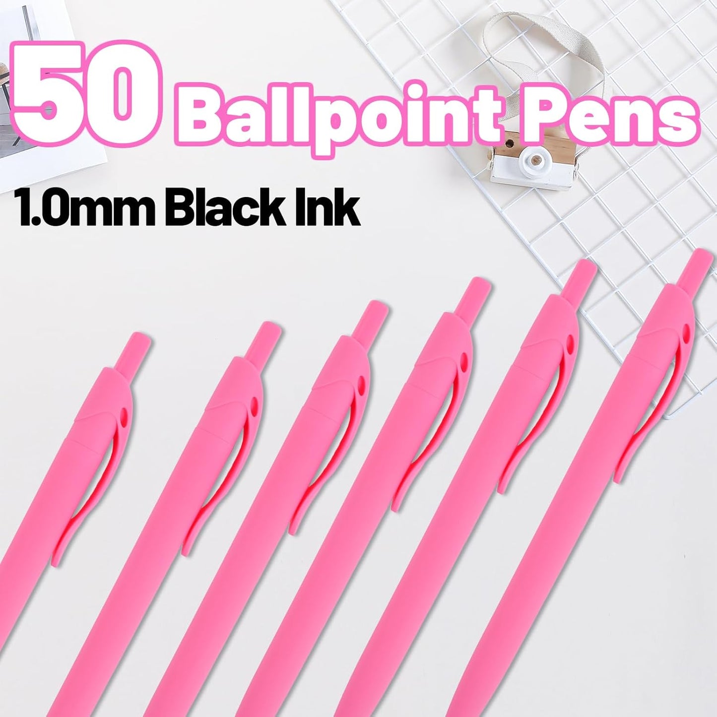 BallPoint Pens, 50 Pack (BLACK Ink),Bulk Pens, Black Barrel,Click Pens for Office Home and School, Retractable Ballpoint Pens, Medium Point, 1.00MM (Black)