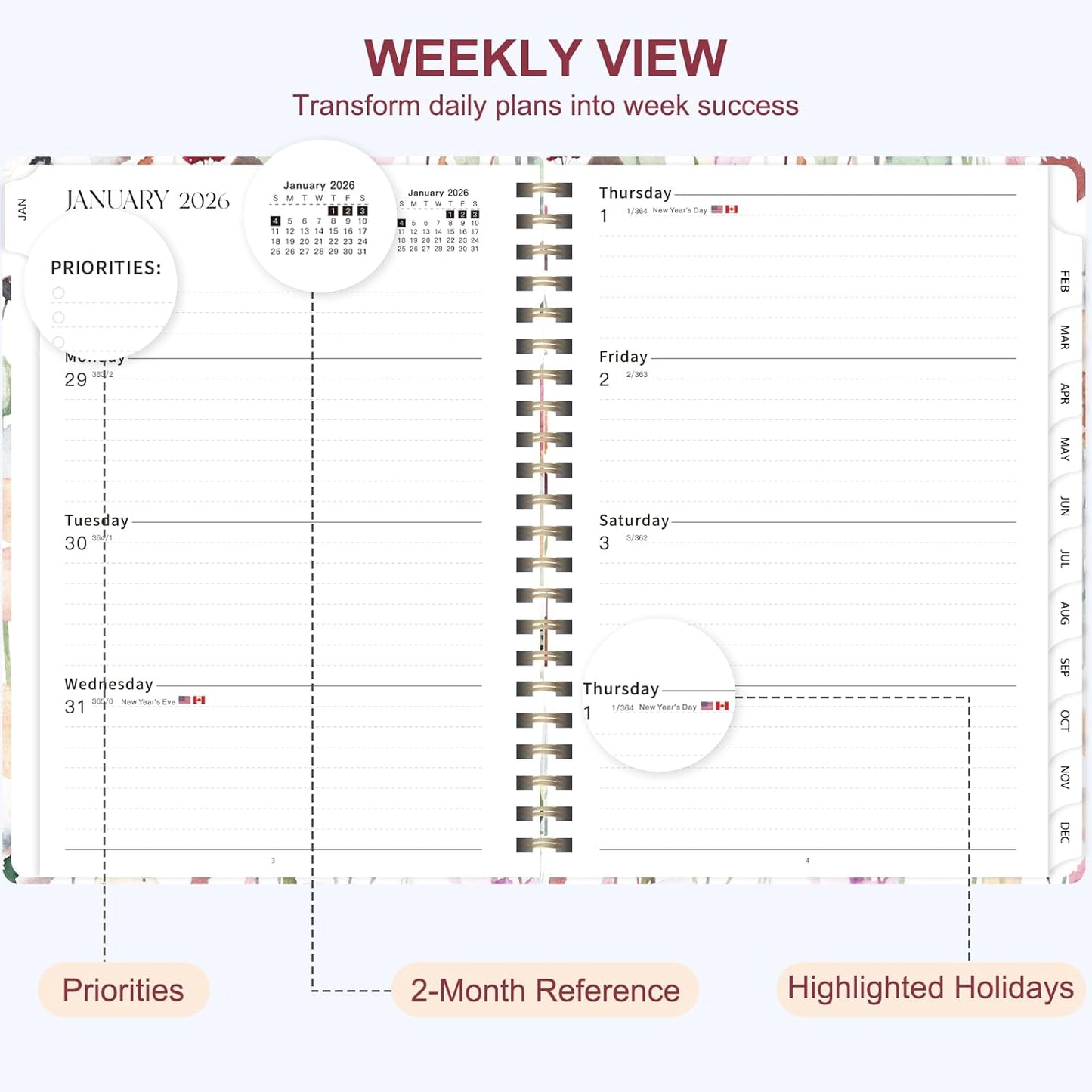 Planner 2026-2027, Weekly and Monthly Academic Year Calendar Planner, July 2026 - June 2027, Daily Agenda Book for Office School Supplies, A5(6.3'' x 8.5'')