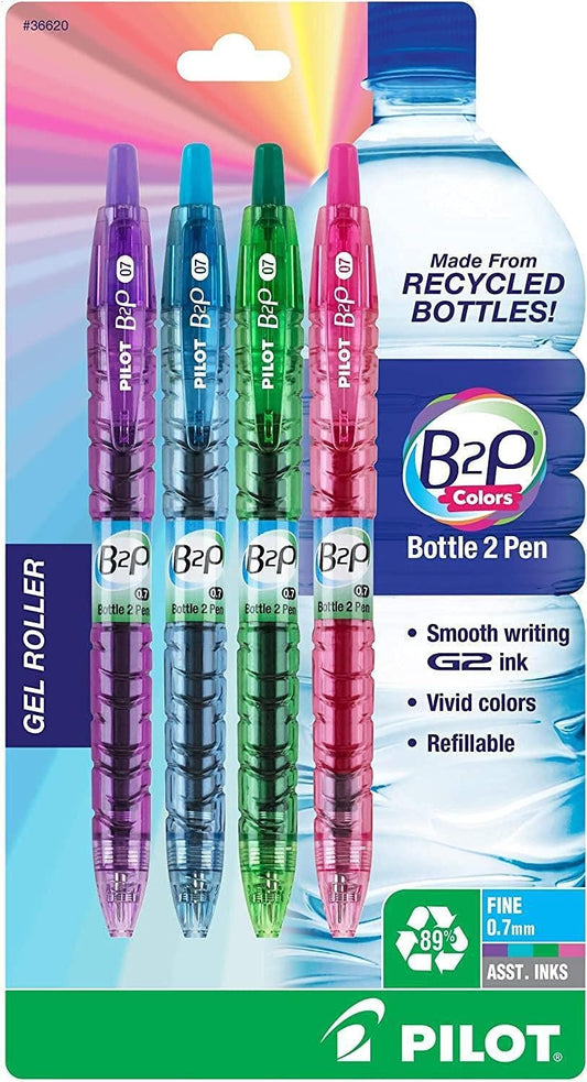PILOT B2P Colors - Bottle to Pen Refillable & Retractable Rolling Ball Gel Pen Made From Recycled Bottles, Fine Point, Assorted Color G2 Inks, 14-Pack (15355)
