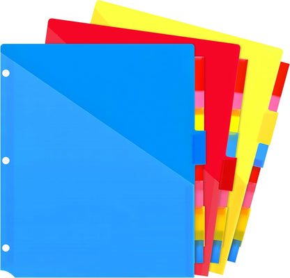 WOT I Durable 5-Tab Binder Dividers with Clear Pocket - 3 Sets, Reusable Plastic Dividers for 3 Ring Binder, 5 Vibrant Colors, Tear-Resistant, Total 15 Tabs (School & Office Supplies)