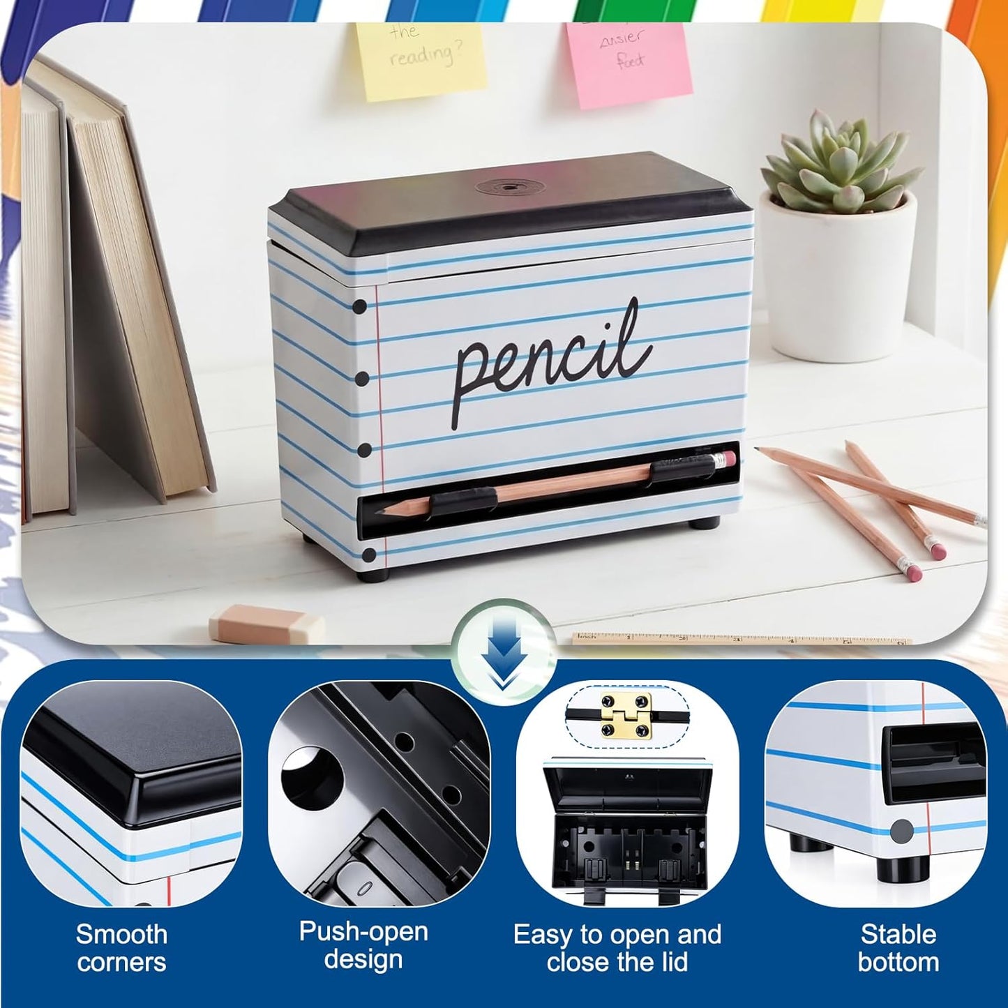 Briwooody Composition Pencil Dispenser for Classroom Back to School Teacher Must Have Black White Composition Notebook Classroom Decor Pencil Dispenser with Lid Teacher Gift for Pre K to Middle School