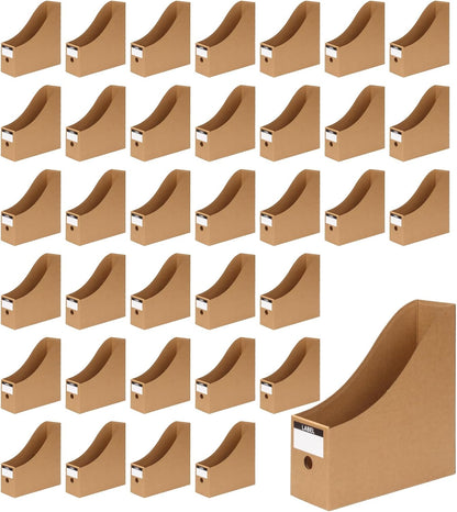 12 Pcs Cardboard Magazine File Holder Boxes with Labels, Magazine Holder Desk Organizer for Documents Storage, Foldable Folder Holder File Organizer Box Vertical File Folder Box for Desk
