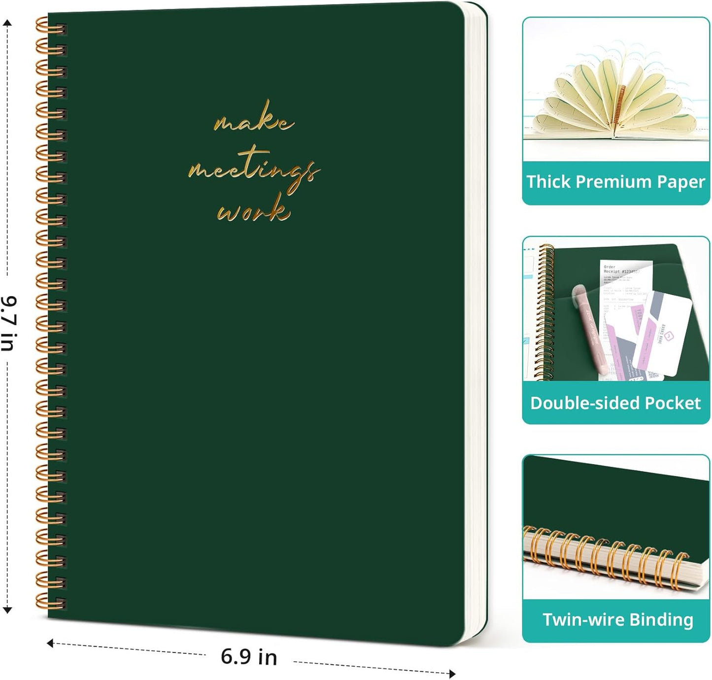 Meeting Notebook for Work Organization - Work notebook with action items, Meeting Minutes Planner Notebook, Perfect Office Supplies for Men & Women - Pink