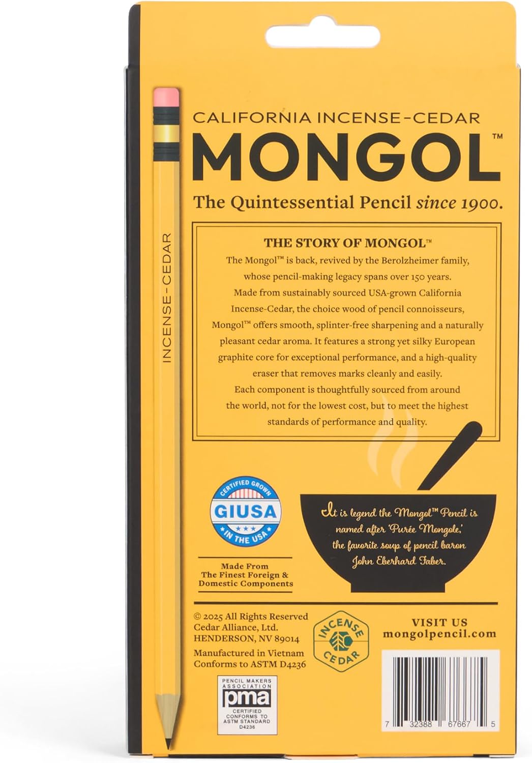 Mongol Classic Incense Cedar #2 Pencil - 12-Pack – Pre-sharpened, European Graphite Core, US Grown Cedar, Smudge Free Eraser – Nontoxic PMA Certified
