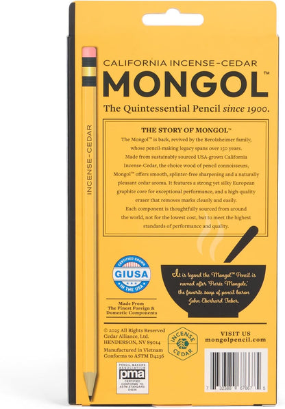 Mongol Classic Incense Cedar #2 Pencil - 12-Pack – Pre-sharpened, European Graphite Core, US Grown Cedar, Smudge Free Eraser – Nontoxic PMA Certified