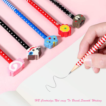 BUSHIBU Cute Pencils for Kids, Fun Pencil with Erasers Toppers, Woodcased #2 Pencils for School Classroom(12 Pack)