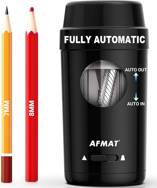 AFMAT Electric Pencil Sharpener, Auto in & Out, Fully Automatic Pencil Sharpener for Colored Pencils, Rechargeable Hands-Free Sharpeners for φ7-8mm Pencils, Good for Classroom/Home PSX8(Light Blue)