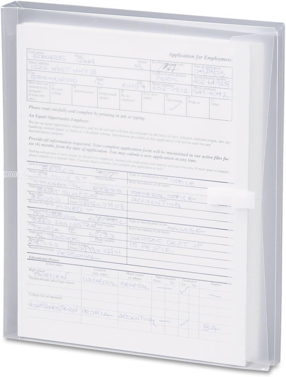 Smead 89661 Poly Side-Load Envelopes, 1 1/4-Inch Exp, Jacket, Letter, Poly, Clear, 5/Pack