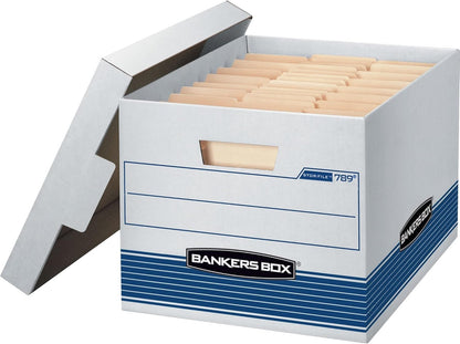 Bankers Box 4-Pack Medium Duty File Storage Boxes with Lids, FastFold Assembly, Letter/Legal, STOR/FILE, (0078907)
