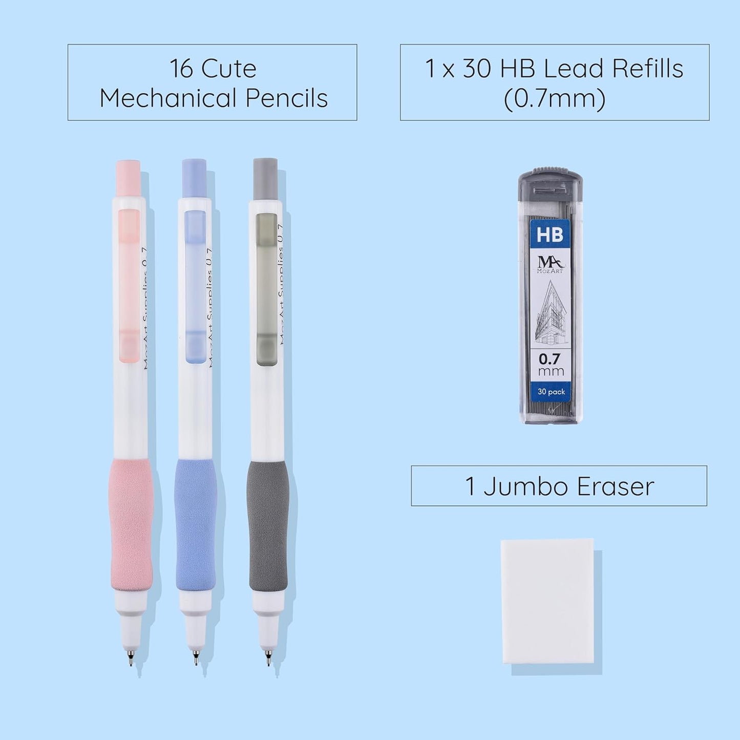 Mozart Essential Set of Lead Refills - 4 Sizes: 0.3, 0.5, 0.7 & 0.9 mm with 100 HB Lead Refills for Each - for Sketch, Architecture, Drafting, Art, Drawing Supplies, Metal Mechanical Pencils