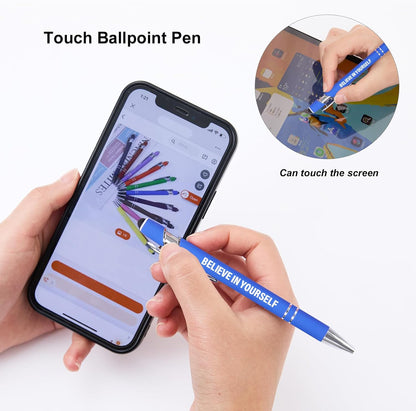 Actsun Funny Pens - 12 Pack Fine Point Smooth Writing Pens with Inspirational Tips, Black Ink, Touch Stylus Screens, Motivational Gift for Office & Desk Accessories