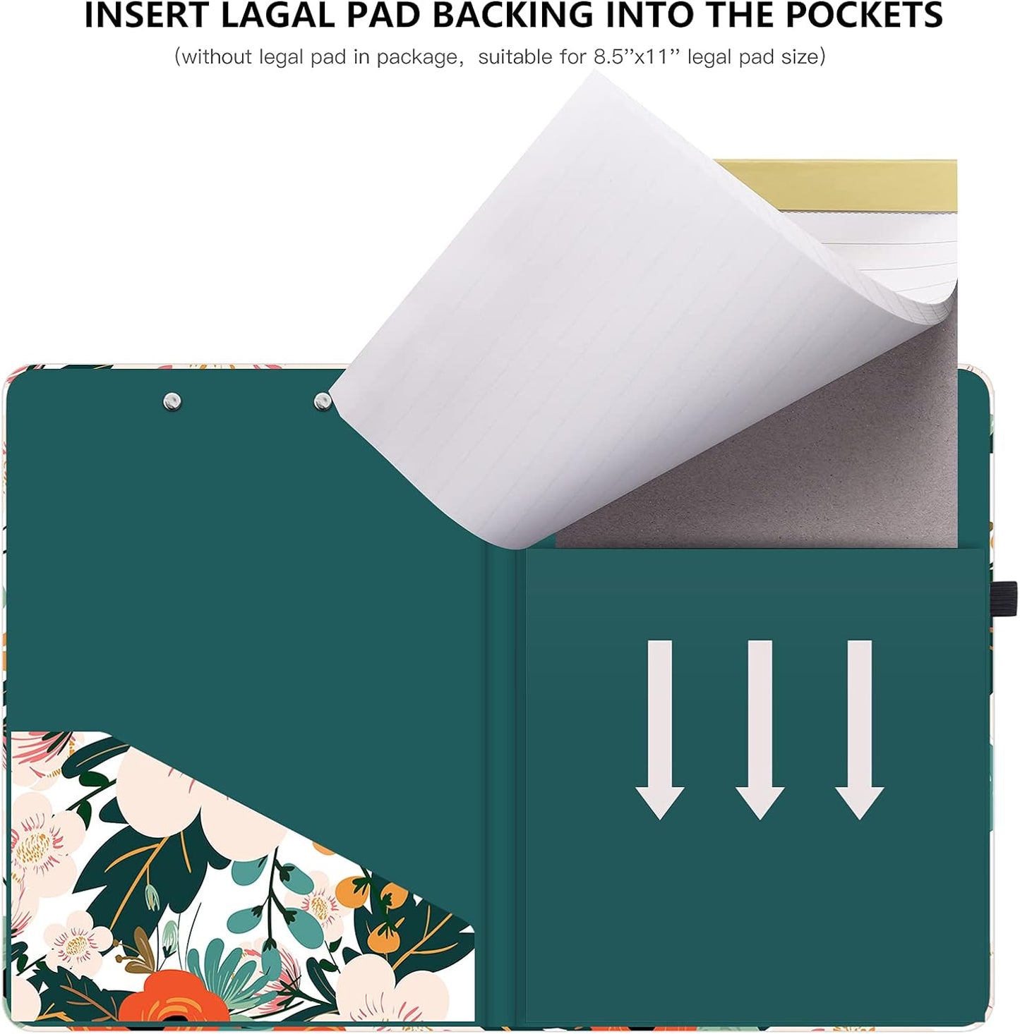 Hongri Clipboard Folio with Refillable Lined Notepad and Interior Storage Pocket for Students, Classroom, Office, Women, Man, Cute Custom Pattern, Size 12.8 x 9.2 in, Classic Flower