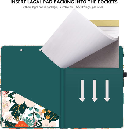 Hongri Clipboard Folio with Refillable Lined Notepad and Interior Storage Pocket for Students, Classroom, Office, Women, Man, Cute Custom Pattern, Size 12.8 x 9.2 in, Classic Flower