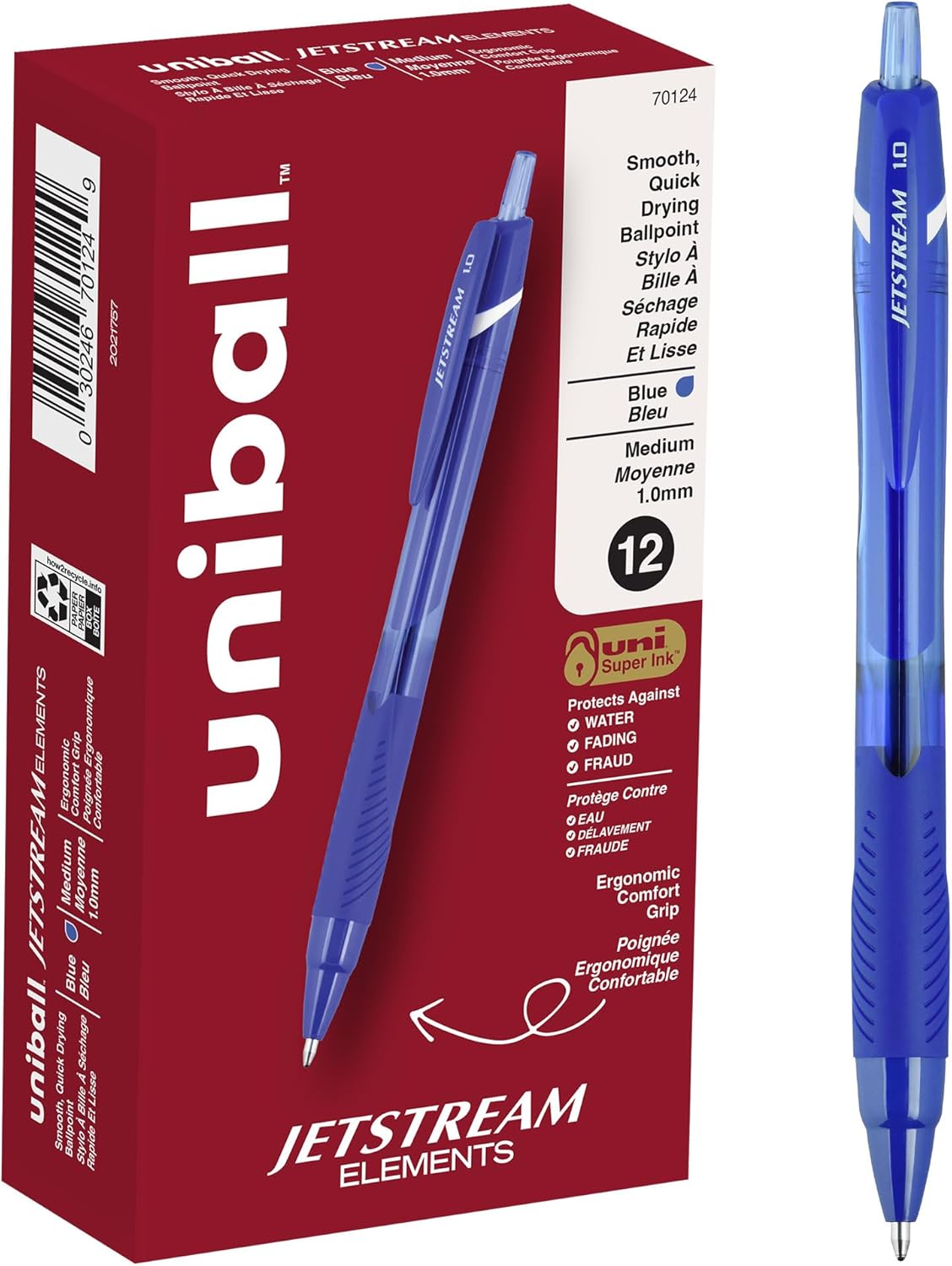 uniball Jetstream 101 Ballpoint Pens, Medium Point (1.0mm), Blue, 12 Pack